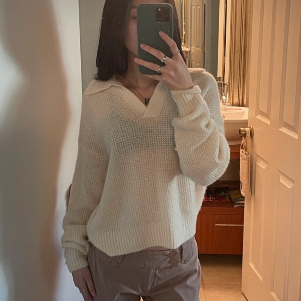 White Everlane Waffle Sweater